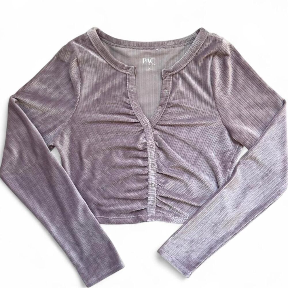 PacSun Ribbed Ruched Long Sleeve Crop Top Lavender Women’s Medium